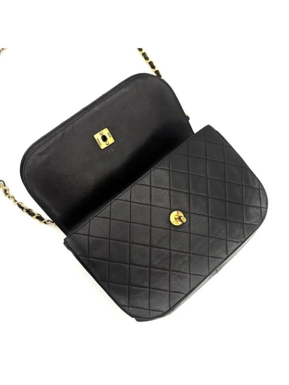 Chanel Quilted Chain Shoulder Bag Black Lambskin